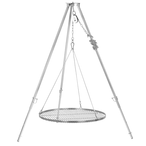 BBQ-Toro Griglia a tre zampe in acciaio inox con diametro di 70 cm | 108-174 cm | Treppiede per barbecue girevole | Struttura in ferro a tre zampe | Supporto per barbecue con griglia | Barbecue