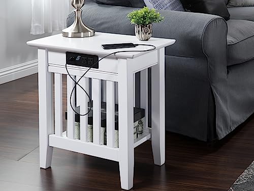 Atlantic Furniture Ah13212 Mission Chair Side Table With Charging Station, White #TOP1
