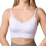 Coobie Women's V-Neck Lace Trim Bra with Back Closure Comfort Everyday Bra,White,One Size