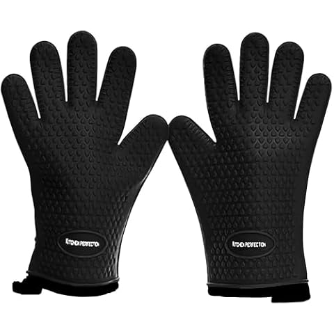 KITCHEN PERFECTION Silicone Smoker Oven Gloves -Extreme Heat Resistant BBQ Gloves -Handle Hot Food Right on Your Smoker Grill Fryer Pit|Waterproof Oven Mitts Grill Gloves |Superior Value Set+3 Bonuses Cover