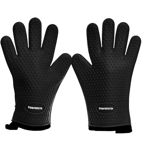 KITCHEN PERFECTION Silicone Smoker Oven Gloves -Extreme Heat Resistant BBQ Gloves -Handle Hot Food Right on Your Smoker Grill Fryer Pit|Waterproof Oven Mitts Grill Gloves |Superior Value Set+3 Bonuses by Kitchen perfection - Used condition - US$25.72