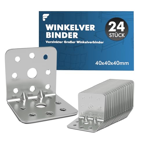 Shinfly Winkelverbinder 24 Stück, 40 x 40 x 40 mm Verzinkte Metallwinkel 90 Grad, L-Winkel Holzverbinder mit Verstärkungsrippe, Befestigungswinkel für Möbel, Stuhl, Tisch, Regal und Holzrahmen