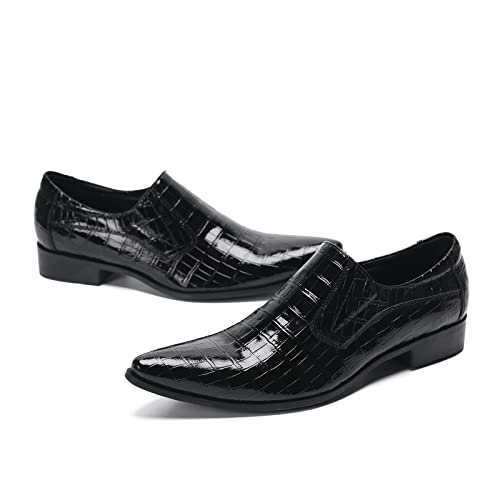 Men's Leather Shoes, Business Plaid Simple Men's Dress Shoes, Wedding Party Banquet Nightclub Stage Host Barber Uniform Office Work Shoes3