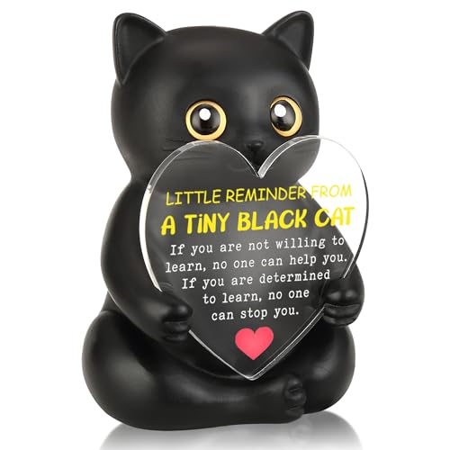 FTONENI Black Cat Encouragement Desk Decor Gift for Coworker Teacher Mentor, Inspirational Office Desk Figurine for Learning and Growth - FDD615
