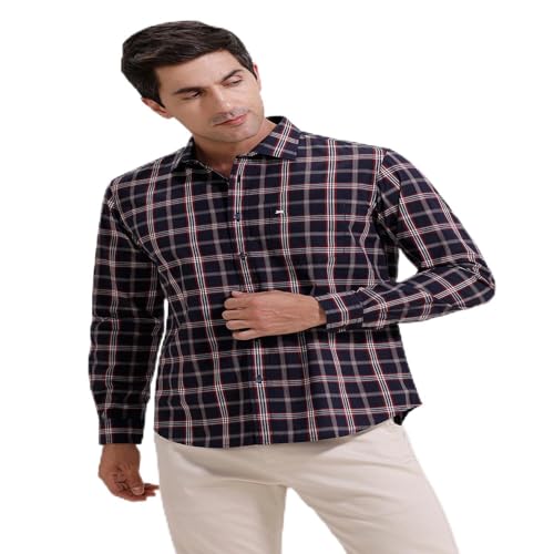 Image of BASICS 100% Cotton Checked Shirt for Men | Slim Fit | Everyday Smart Casual Wear | Full Sleeve