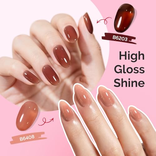 Image of MelodySusie Jelly Gel Nail Polish Set,6PCS Milky or Jelly Texture,Smoky Rose Colors Soak Off UV LED Light Cure or Salon Manicure and Nail Art DIY at Home 15ML