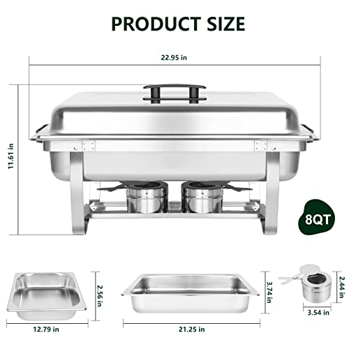 Imacone Chafing Dish Buffet Set Of 2, 8Qt Stainless Steel Rectangular Chafers And Buffet Warmer Sets For Catering, Foldable Complete Set With 1/3 Food Pan, Lid, Fuel Holder For Event Party Holiday #TOP1