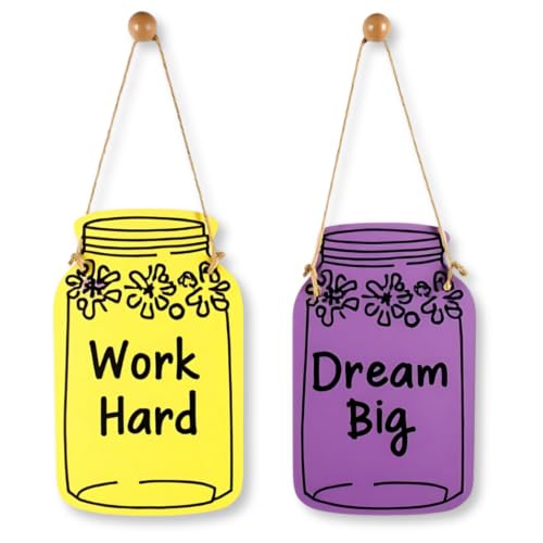 Image of GiftOday Work Hard Dream Big Wall Hanging | Multicolor Wooden Art | Size 7.5 x 12 Inch | Decorative Item for Living Room, Kitchen Decor Bedroom | Home Decor and Gift Idea | Set of 2