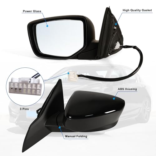 Lqito Left Driver side Mirror Fits 2013-2017 Honda Accord Sedan/Coupe with Power Glass without Heated without turn signals without Blind Spot Match Crystal Black Pearl Replace 76258T2FA11(3Pins) - Thumbnail 2