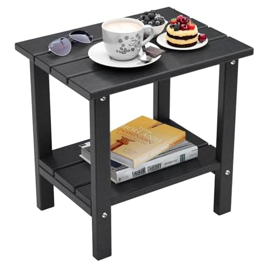 Weather Resistant Outdoor Side Table, Adirondack HDPE Small Outdoor Table, 2-Tier Small Patio Tables for Outside or Indoor, Black