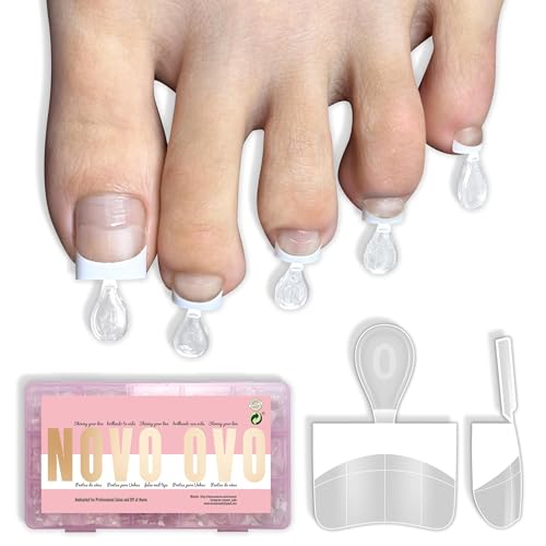 NOVO OVO White French Tip Half Cover Toe Nail Tips, Clear Soft Gel with Auxiliary Line for Fake...