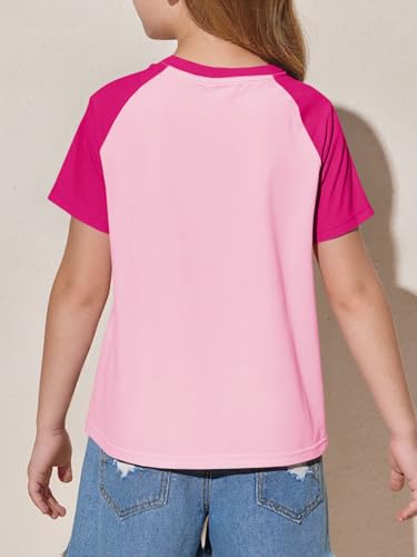 Image of Imily Bela Kids Girls T Shirts Casual Raglan Short Sleeve Crewneck Color Block Summer Tees 5-14 Years