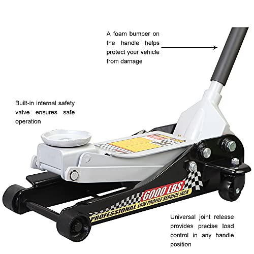 Hpdmc Hydraulic Low Profile Steel Racing Floor Jack 3 Ton (6,000 Lb) Capacity With Single Piston Quick Lift Pump, Black #TOP5