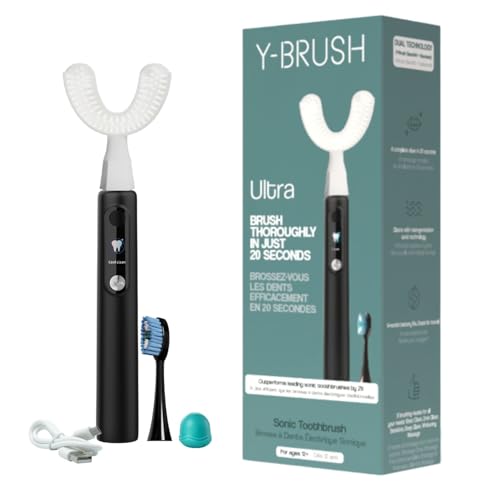 New Y-Brush Ultra – Spazzolino sonico automatico con sbiancamento – Modalità multiple – Batteria di 6 mesi, rimozione avanzata della placca – Per adulti (Ultra - Black, M - Adult 12+)