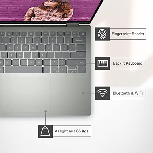 Image of DELL Inspiron 7425 2in1 Laptop - AMD Ryzen 7-5825U, Windows 11 + MSO'21, 16 GB GDDR4, 512GB SSD, 14 inch(35.56Cm) FHD+ Touch Display, Active Pen, Backlit KB + FPR, 15 Month McAfee, Thin & Light- 1.7Kg