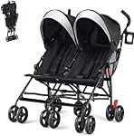 HONEY JOY Double Umbrella Stroller, Side by Side Lightweight Baby Stroller w/ 5-Point Safety Harness, Adjustable Canopy & Storage Bag, Travel-Friendly Fold, Compact Twin Stroller for Infant(Black)