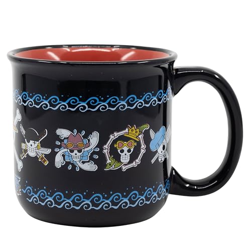 Elbenwald One Piece Tasse mit Skull Motiven 400 ml für Anime-Fans Keramik Schwarz Rot