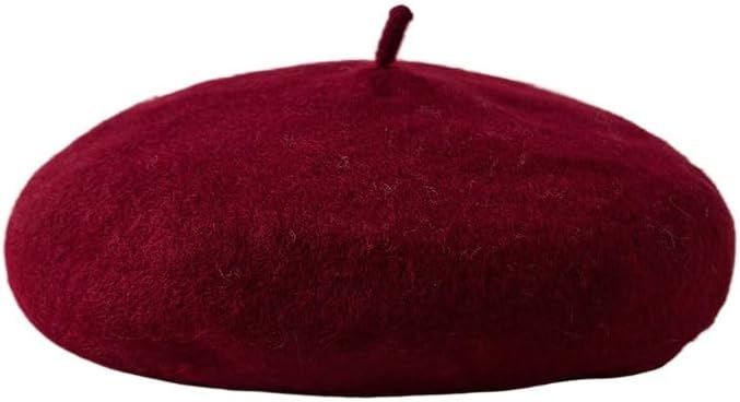 Woolen Beret Women's Autumn and Winter British Vintage Octagonal Painter's hat (Burgundy)