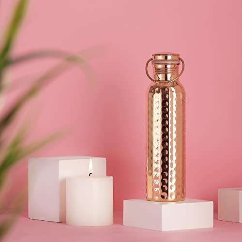 Healthgoodsin Pure Copper Hammered Water Bottle With Carrying Handle 600 Ml  thumb #4