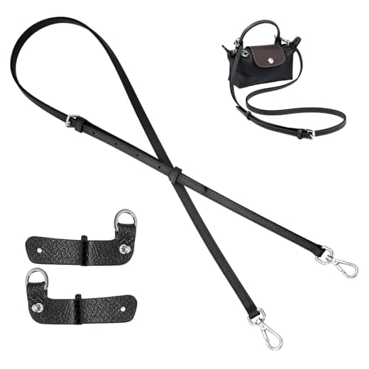 TUKYWAN Alça de bolsa de substituição ajustável para mini bolsa Longchamp, alça de ombro de couro para mini bolsa, bolsa de mão, conversão transversal (conjunto de tiras, preto prata)