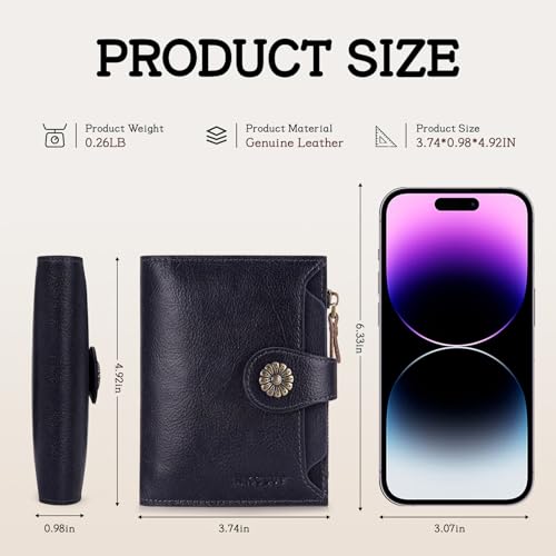 Image of HKCLUF Wallet Women,Small Genuine Leather Bifold Wallet Womens,RFID Blocking Wallet for Women Card Holder Purse With Removable ID Window(darkblue)