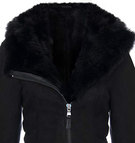 Infinity Leather Women's Black Hooded Suede Merino Shearling Sheepskin Toscana Jacket Coat4