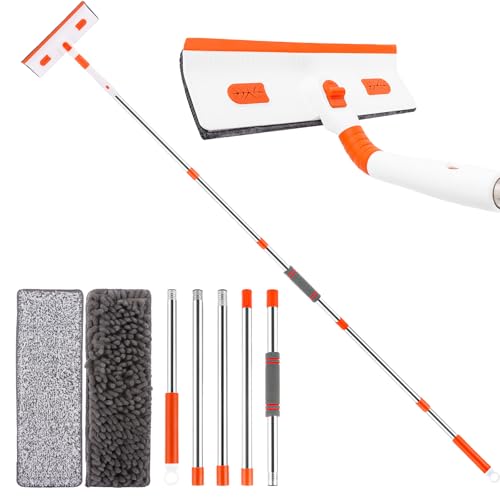 ZOFUN Professioneller Fensterwischer-Reiniger, 2-in-1Duschwischer mit 38 bis 206cm‘ Verlängerungsstange, Fensterwischer mit Teleskopstiel, Fensterputzer Set für Hohe Fenster im Innen und, Außen