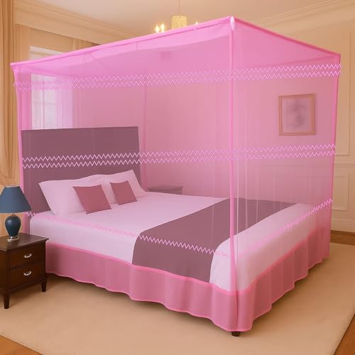 Image of King Size Mosquito Net, Double Bed Machardani, Full Protection Folding Design, 6x7 ft (Pink)