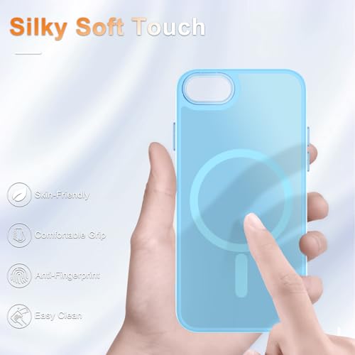 Image of for iPhone SE Case 2022(3rd) /2020(2nd), iPhone 8 /7 Case, Light Blue | Fit for Magsafe, Screen Protector Included, Matte Magnetic Slim Phone Cover, Shockproof Protection Translucent Frosted Back