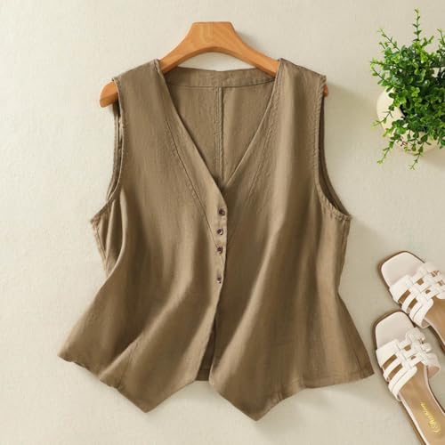 Chaleco de lino de algodón para mujer casual cuello V sin mangas XL 3