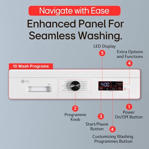 Image of LG 7 Kg 5 Star Steam, Inverter Direct Drive Technology, 6 Motion DD, Fully-Automatic Front Load Washing Machine (FHB1207Z2WB, In-Built Heater, Dial + Full Touch Buttons & LED Display, Essence White)