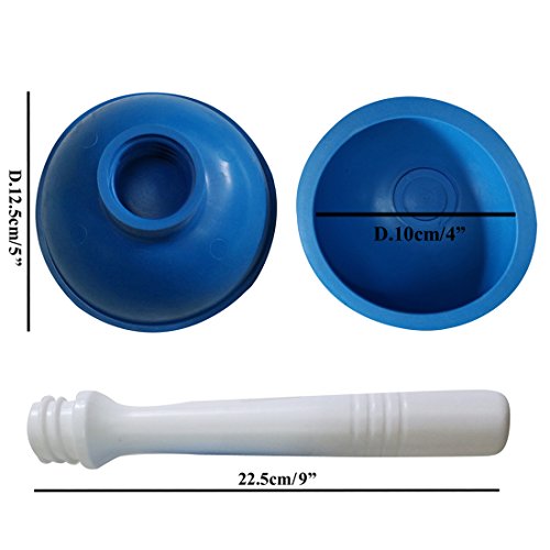 NewFerU Small Plunger Pump Liquid Plumber Clog Remover Cleaner Unclogger Tool for Toilet,Kitchen Sink Drain,Bathroom Shower Tub with Portable 4 Inch Cup and 9 Inch Handle (Blue) - Thumbnail 3