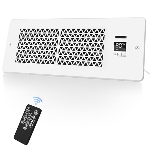 MATULSA Register Booster Fan for 4 x 12 Register Holes with Remote Control and Thermostat 10-Speeds Floor Vent Fans Booster - Enhances AC Heating&Cooling Airflow Quiet Air Duct Fan for Wall White
