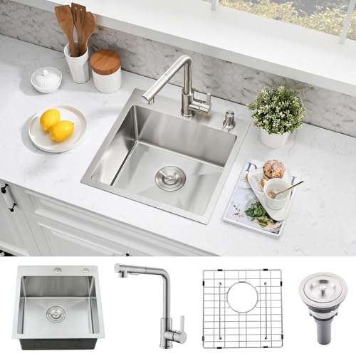 Photo 1 of 15×15 Inch Drop-In Stainless Steel Bar Sink with Faucet Combo - Top Mount Single Bowl