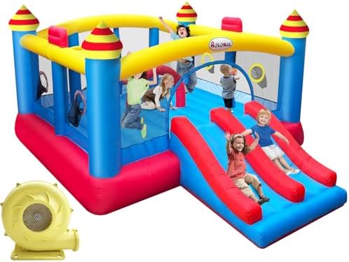 Big Inflatable Bounce House, Jumping Bouncy Castle for Kids,18.7ft x 13ft, Outdoor Bouncer with Double Slide,Double Basketball Hoop,Fun Central Obstacle,Throw Ball Game,Reinforced Oxford Bounce Floor