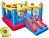 Big Inflatable Bounce House for Party,18.7ft x 13ft,Double Slide,Double Basketball Hoop,Fun Central Obstacle,Throw Ball Game,Reinforced PVC Bounce Floor,Jumping Bouncy Castle Holds 6 Kids