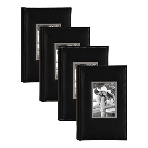 DesignOvation Sleek Black Faux Leather Photo Album, Holds 300 4x6 Photos, Set of 4