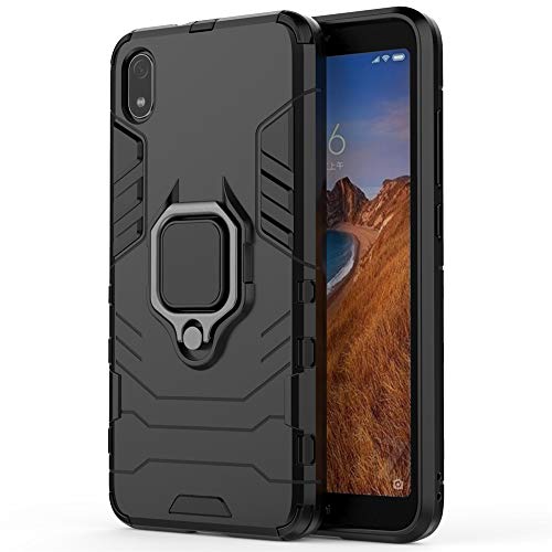 Coque Xiaomi Redmi 7A, MHHQ 2 en 1 Armour Style Robuste Hybrides Double Couche Armure Defender TPU + PC Case Cover avec Support Magnétique Car Mount pour Xiaomi Redmi 7A -All Black Cover