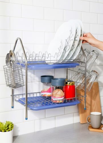 Image of AMOL Stainless Steel Kitchen Dish Rack | Rust-Resistant Utensil Stand with Glass & Spoon Holder | Wall Mountable Modular Kitchen Organizer (Made in India) (Height- 19 Inches)