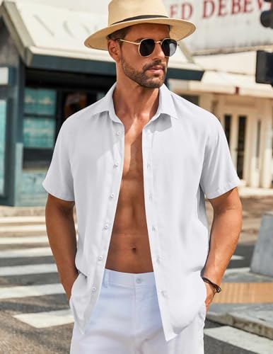 COOFANDY Mens Button Down Shirts Short Sleeve Casual Shirt Summer Beach Wedding Shirts2