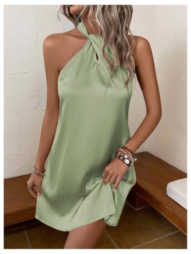 Image of Floerns Women's Pearl Beaded Halter Twist Sleeveless Tie Back Dress A Line Dress