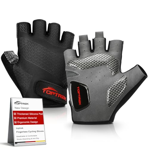 toptrek Cycling Gloves Half Finger, Shock-Absorbing & Anti-Slip Fingerless Bike Gloves with 5mm Gel Padding for Men Women, Breathable Summer Gloves for Mountain Road Bicycle MTB Riding (M)