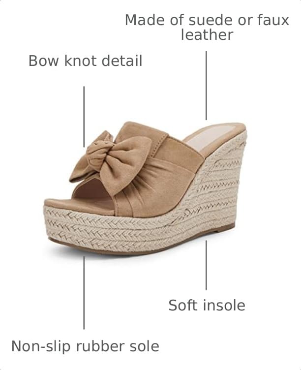 Image of PiePieBuy Womens Platform Espadrilles Slip On Wedge Sandals Bow Tie Open Toe Slides Shoes