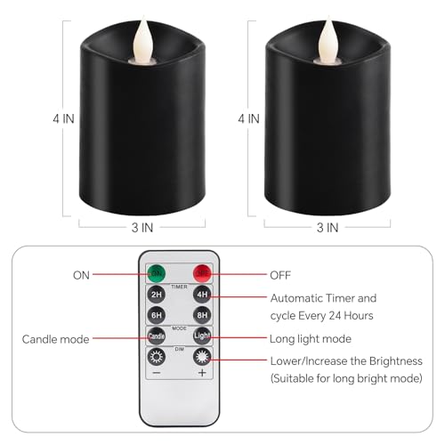 Image of 3x4 Flickering Flameless Candles Set of 2,Real Wax Pillar led Candles Flickering,with Timer,4 inch Flameless Candles with Remote,Battery Operated Candles,for Party Holiday Home Decor,Black