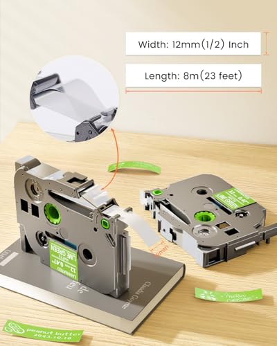 Image of TZe-MQG35 Label Maker Tape Replacement for Brother P-Touch Label Tape | White on Lime Green TZe TZ 12mm 0.47 inch Laminated Matte for Ptouch PT-D210 D220 D200, 12 mm(1 /2 Inch) x 8m(26.2ft), 3 Pack
