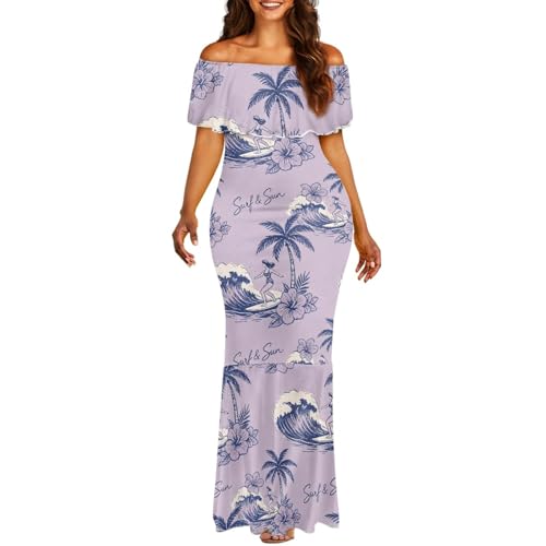 Image of Polynesian for Women S-7XL Off Shoulder Maxi Dress Hawaiian Summer Dresses