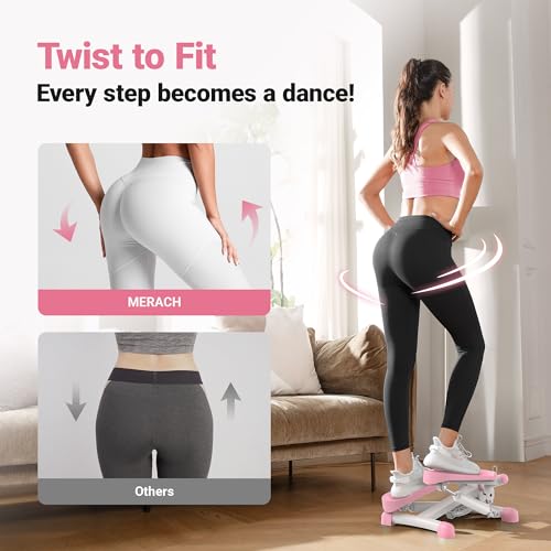MERACH Mini Stepper for Exercise, Twist Stair Stepper 330LBS Capacity, Stepper Exercise Equipment with Resistance Bands for Full Body Workout, Rowing Machine with Exclusive App