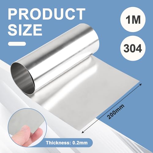 EFUTURETIME 304 Edelstahl Feinblech Folie 0,2x200x1000mm Edelstahlblech Rollenblatt Blatt für Die Reparatur von Industriemaschinen, Oberflächenschutz, Parzellenrohre