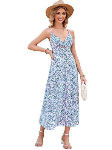 ZAFUL Women's Spaghetti Strap Floral Summer Hollow Twist Front Maxi Dresses  Sexy Cutout V Neck Backless Vacation Dress at Amazon Women's Clothing store