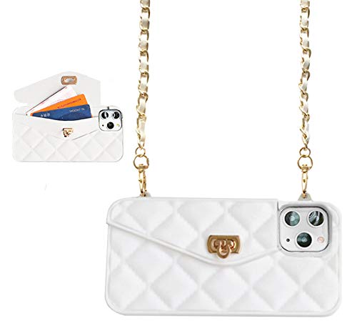 UnnFiko Wallet Case Compatible with iPhone 12 Pro Max, Cute Light Luxury Bag Design, Purse Flip Card Pouch Cover Soft Silicone Case with Handstrap Long Shoulder Strap (White, iPhone 12 Pro Max)